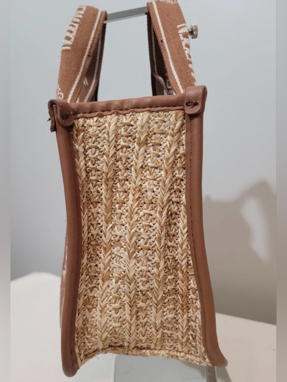 Steve Madden Brown and Cream Straw Tote Satchel - Picture 7 of 16